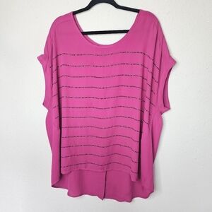 Lane Bryant Pink Black Hi Lo‎ Tunic Blouse Shiny Plus Size 18/20